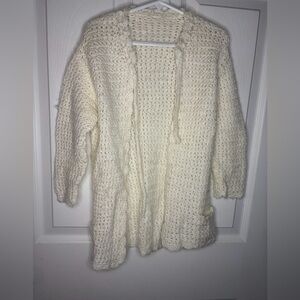 Vintage  Handmade White Crocheted Cardigan Sweater Girls